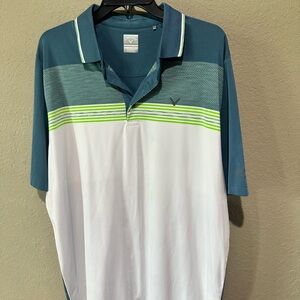 Callaway Teal, White & Lime Striped Men’s Golf Polo